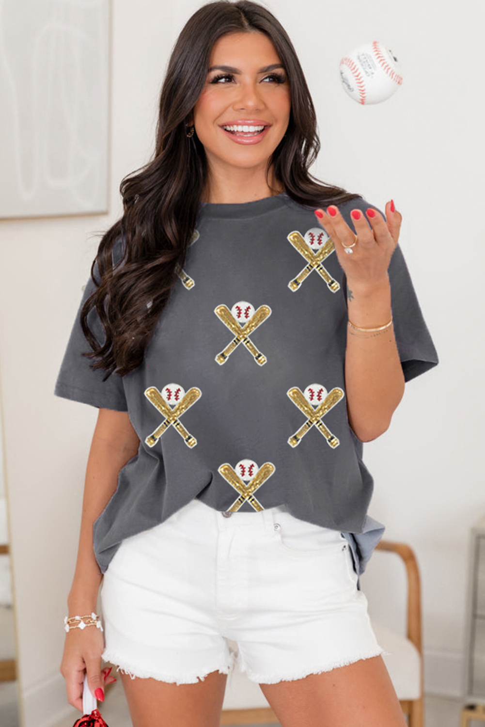Gray Sequined Game Day Casual Tee - loveforevers