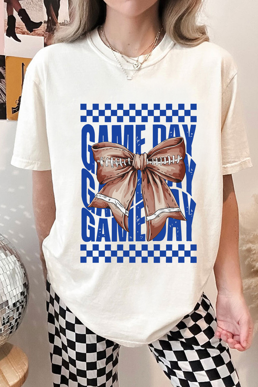White Rugby Bowknot GAME DAY Graphic Tee - loveforevers