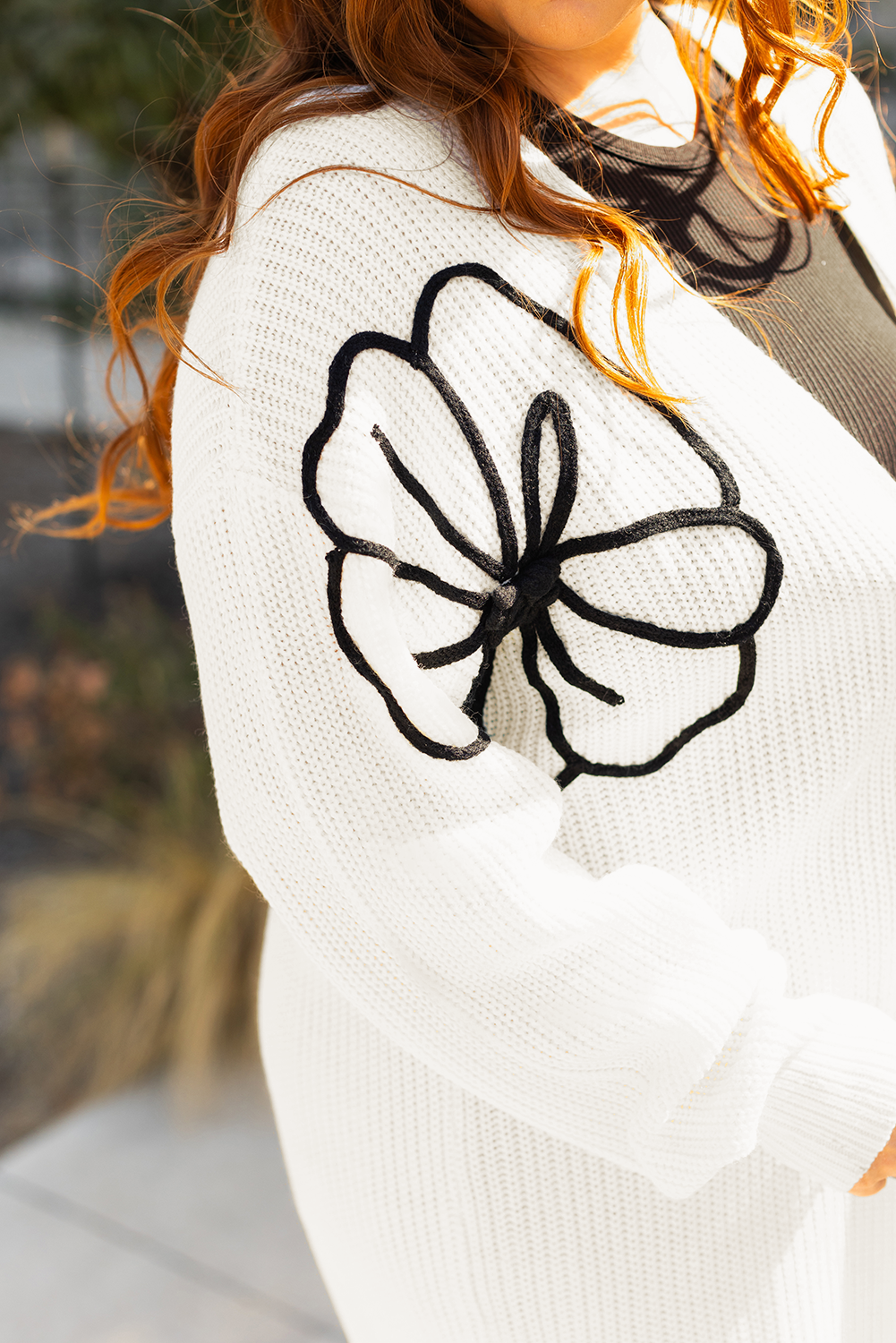 Black Flower Embroidered Drop Shoulder Open Front Duster Cardigan - loveforevers