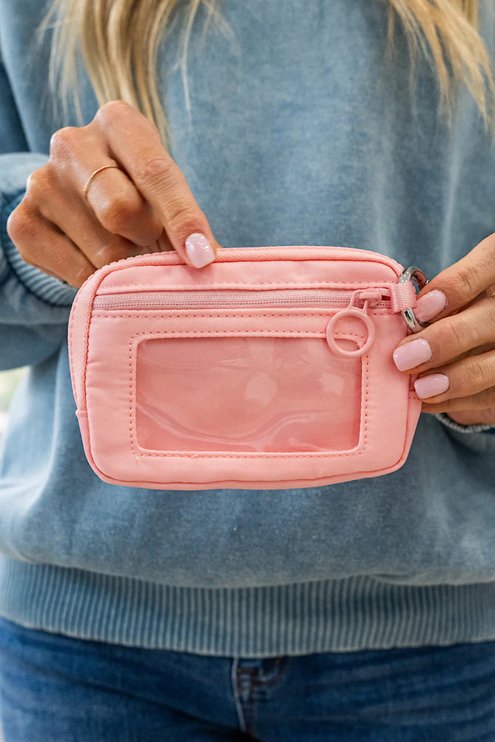 Pink Transparent ID Window Coin Storage Wrist Bag - loveforevers