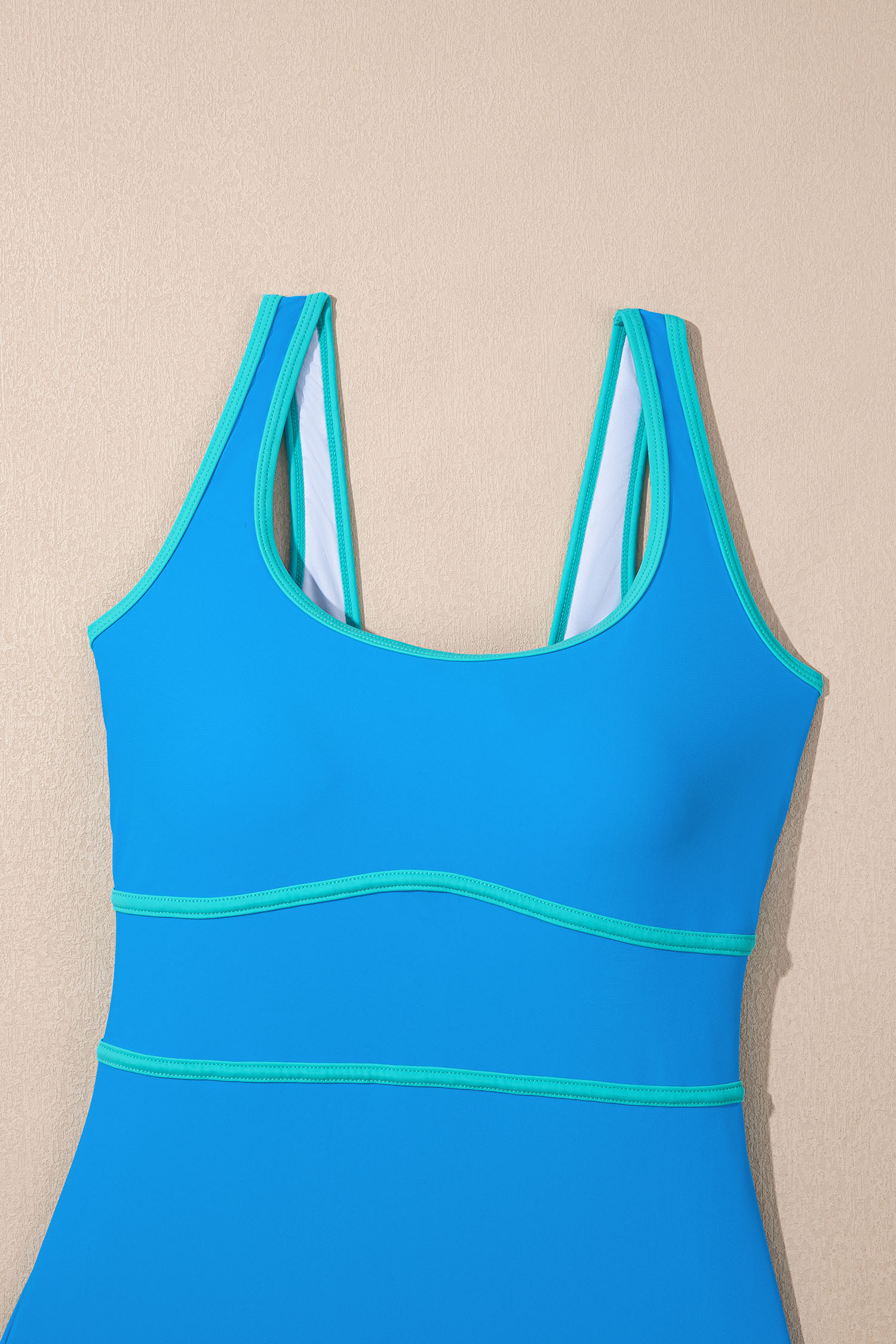 Navy Blue Contrast Trim Lace-up Back One Piece Swimsuit - loveforevers