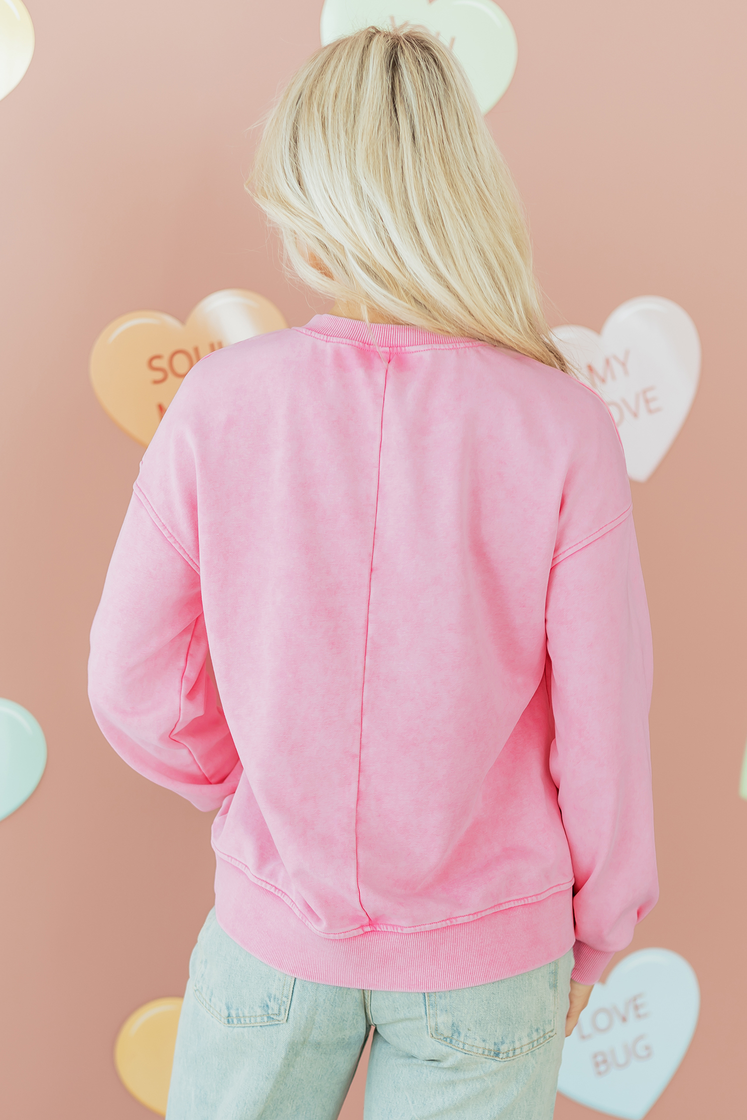 Bright Pink Mineral Wash Crossed Crew Neck Drop Shoulder Loose Sweatshirt - loveforevers