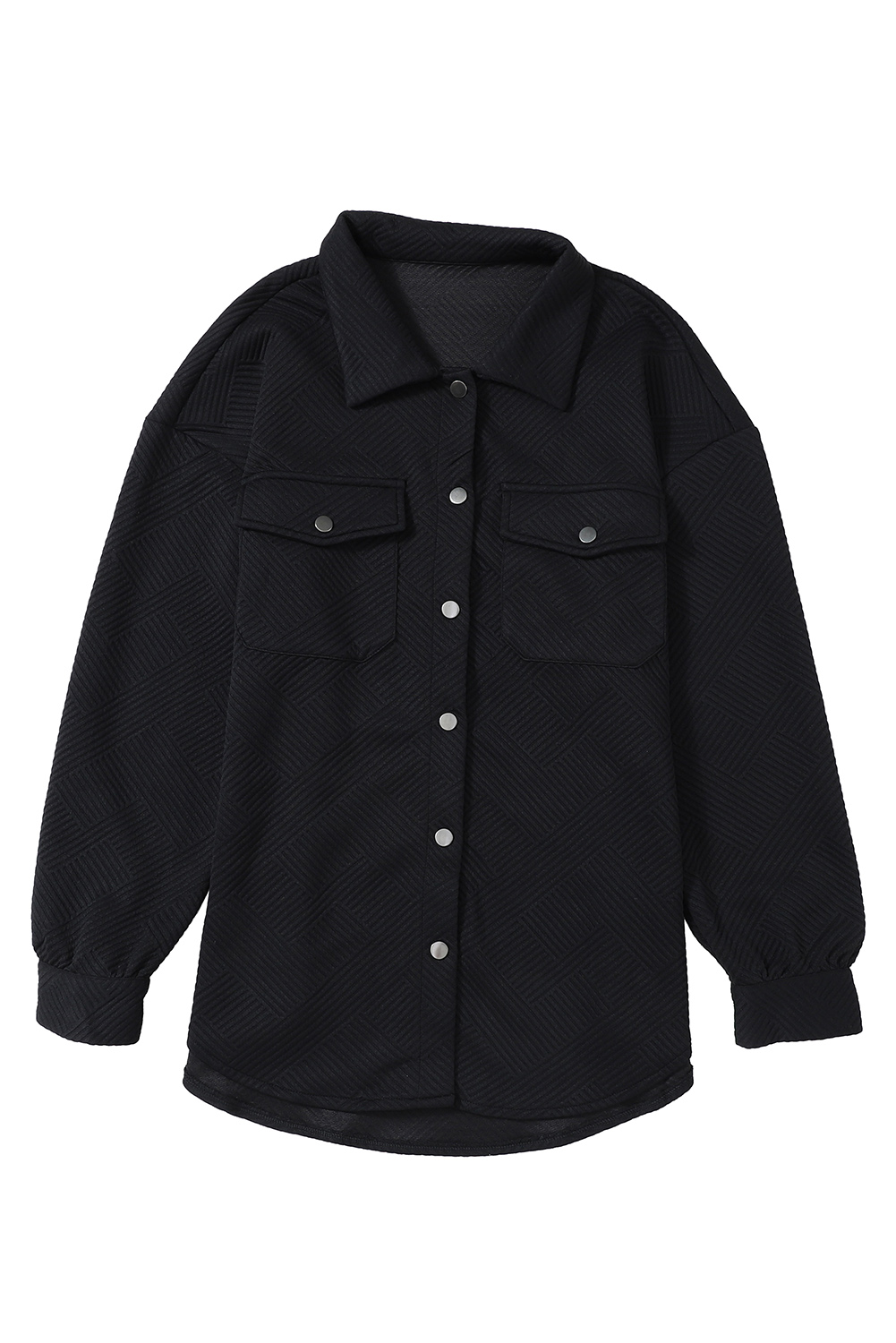 Black Solid Textured Flap Pocket Buttoned Shacket - loveforevers