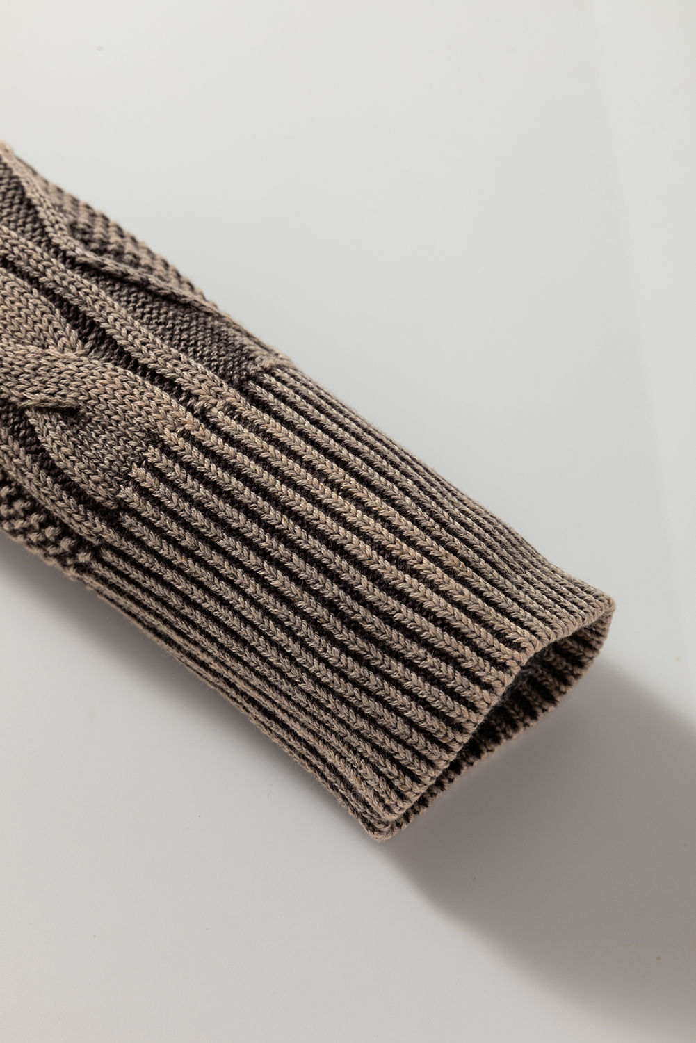 Dark Brown Contrast Cable Knit Sleeve Casual Sweater - loveforevers