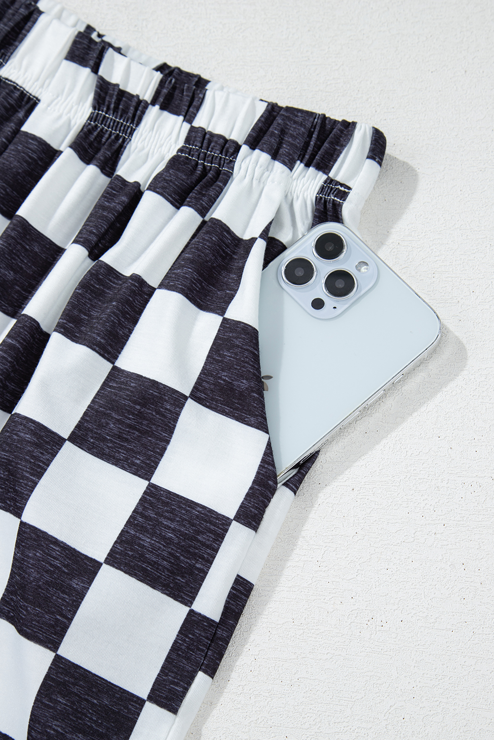 Black 2-Tone Checked Print High Waist Wide Leg Pants - loveforevers