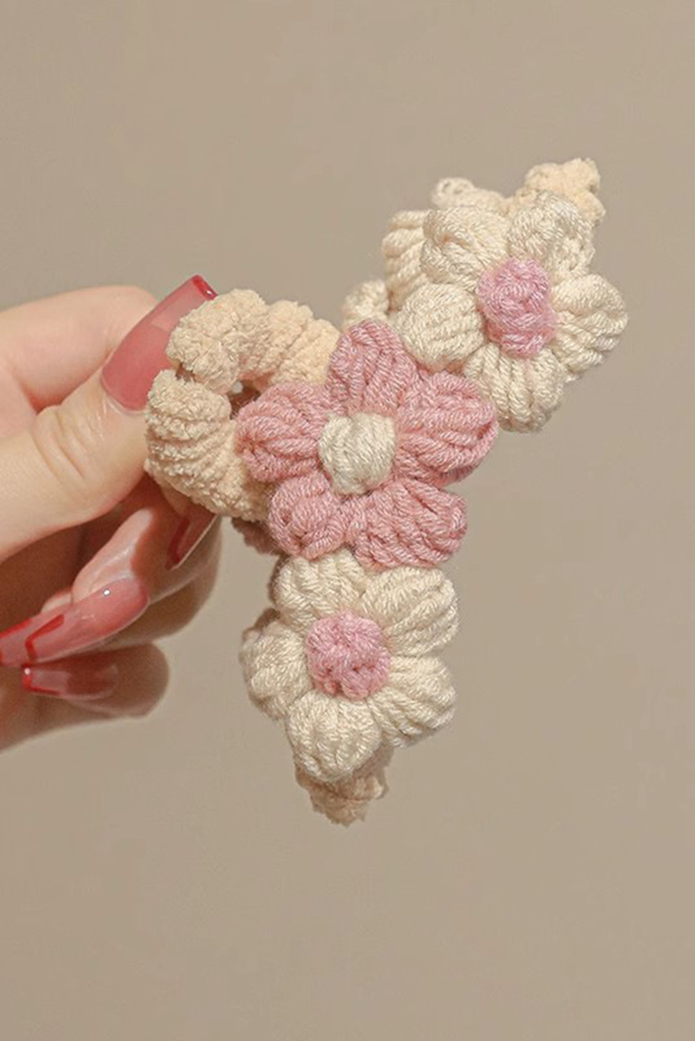 Pink Flower Crochet Cover Large Hair Claw Clip - loveforevers