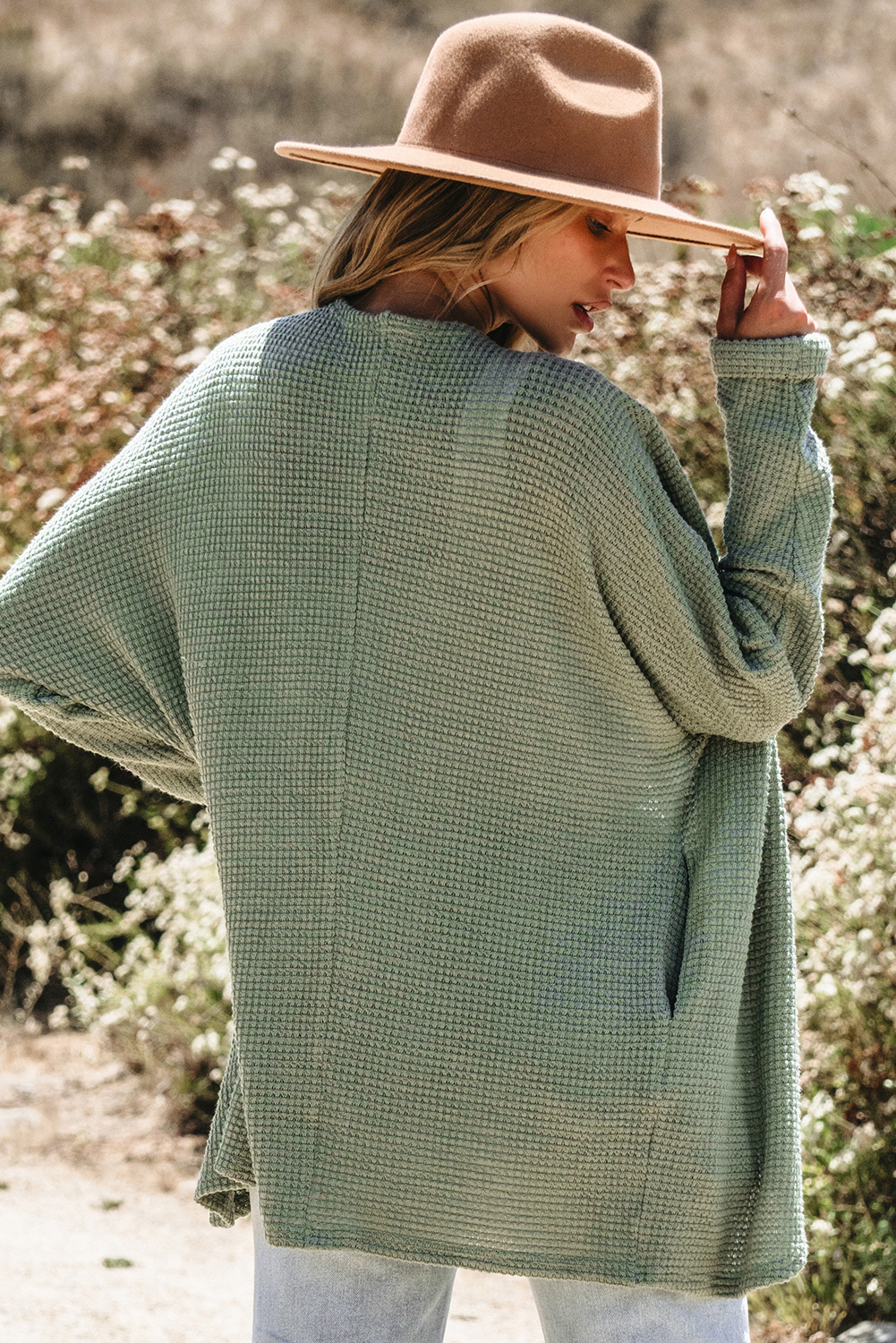 Laurel Green Waffle Knit Open Front Cardigan - loveforevers