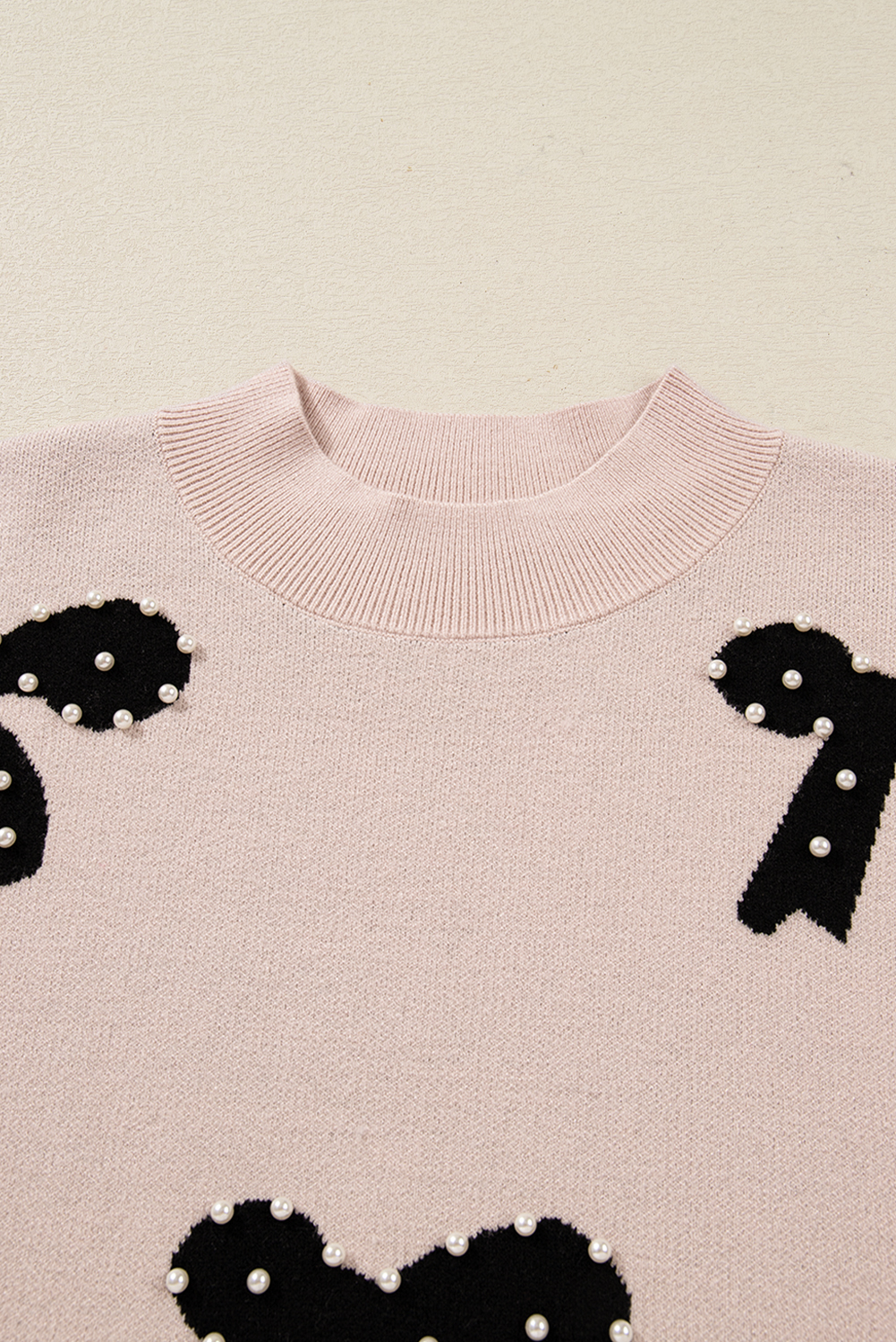 Bright Pink Pearl Embellished Bow Pattern Loose Sweater - loveforevers