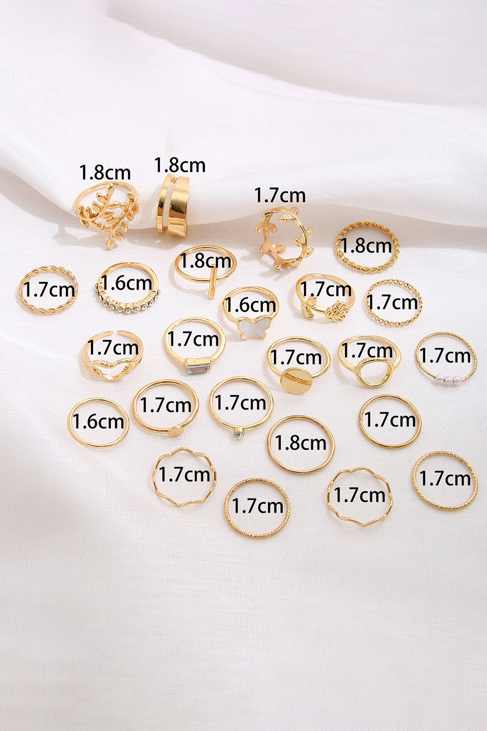 Gold Butterfly Vines Hollowed Heart Geometric 24-piece Ring set - loveforevers