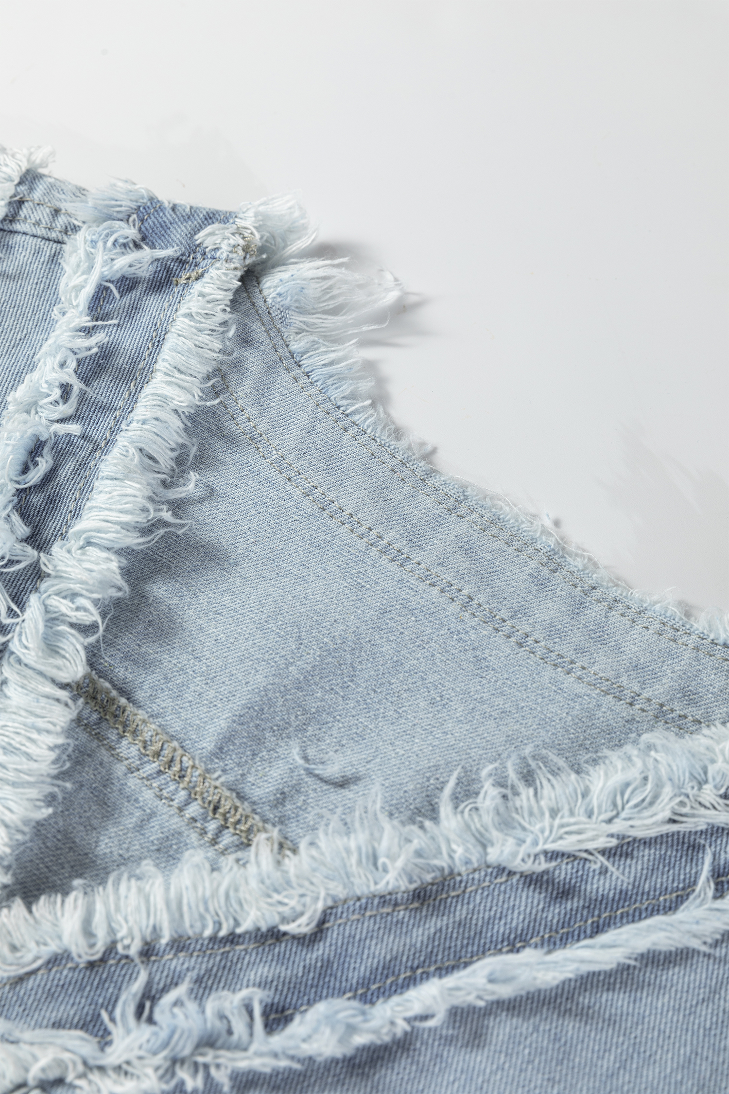 Beau Blue Frayed Edge Flap Pockets Denim Vest Jacket - loveforevers