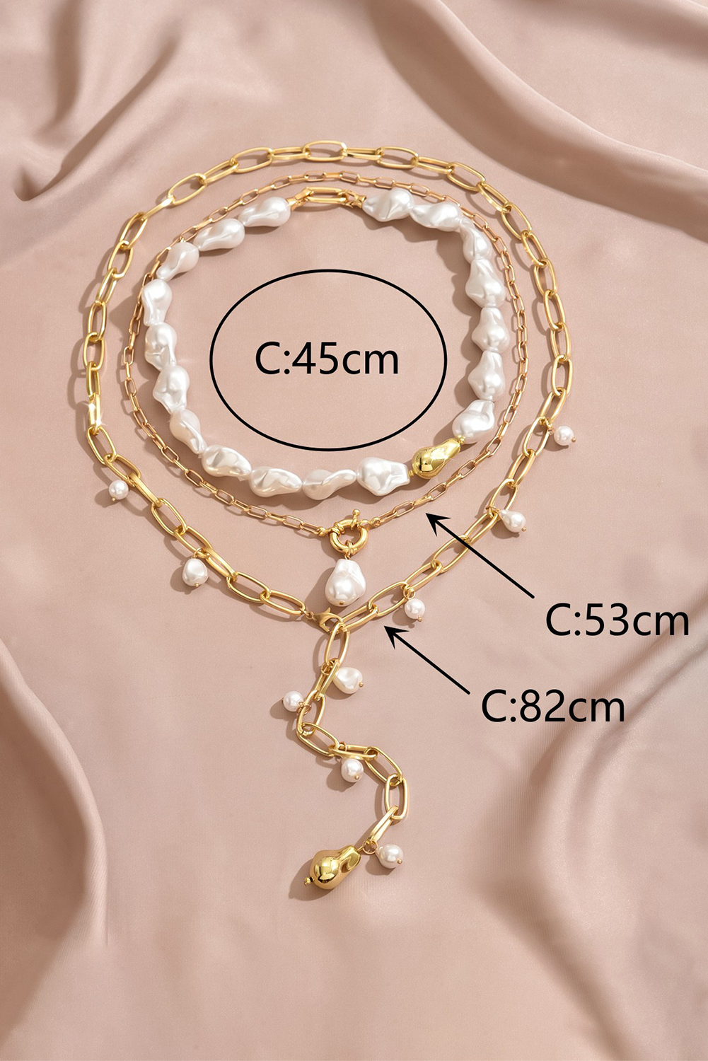 Gold Alloy Plated Chain Baroque Pearl 3pcs Layered Necklace Set - loveforevers