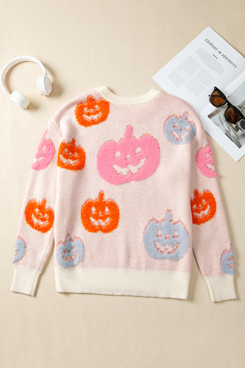 Beige Halloween Cute Pumpkin Pattern Sweater - loveforevers