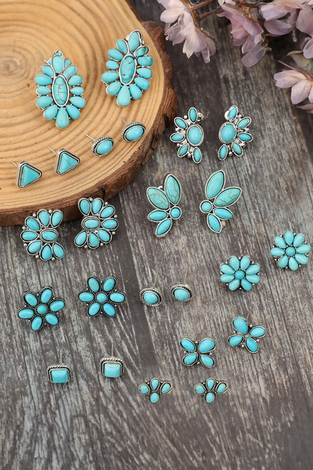 Turquoise Inlay Boho Stud Earrings Set - loveforevers