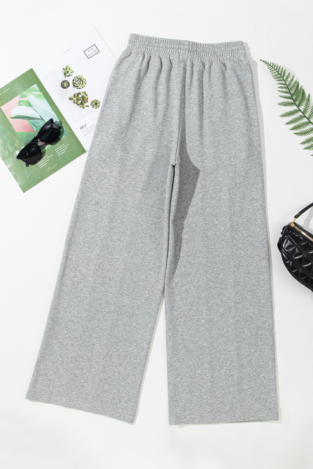 Black Seamed Drawstring High Waist Wide Leg Sweatpants - loveforevers