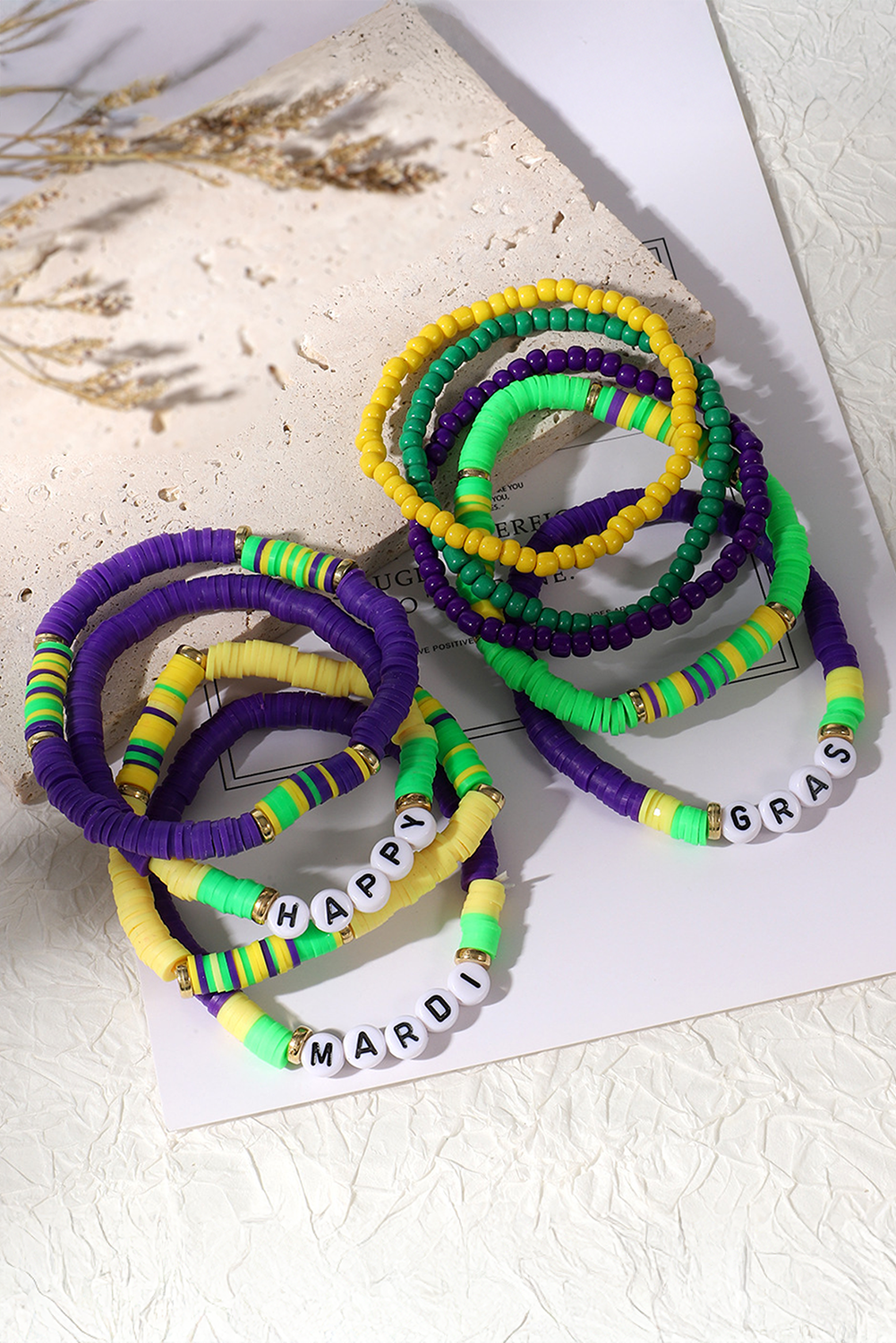 Tillandsia Purple Happy Mardi Gras Beaded Layered Bracelet Set - loveforevers
