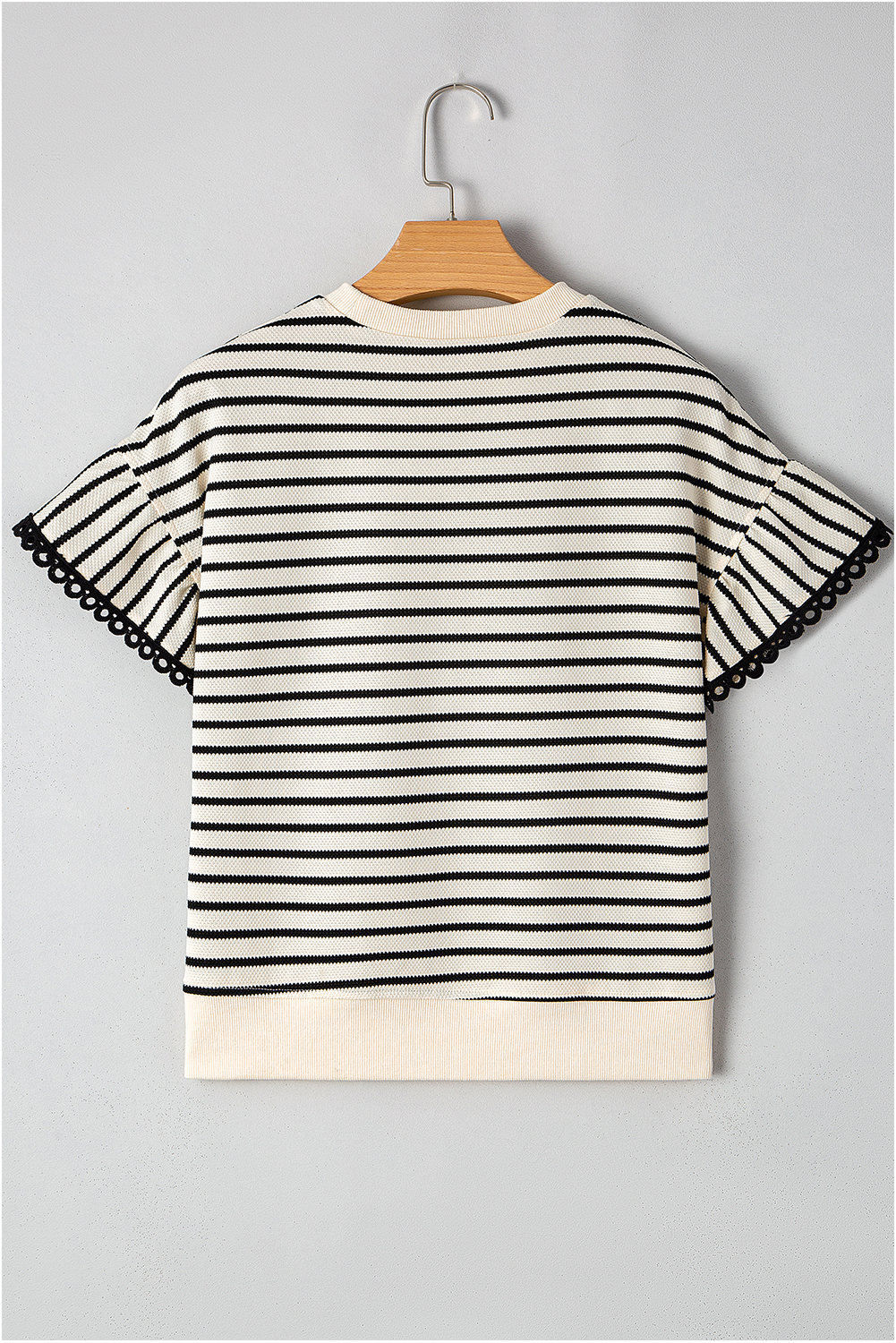 Black Stripe Sequin America Star Graphic Ric Rac Flutter Sleeve Blouse - loveforevers