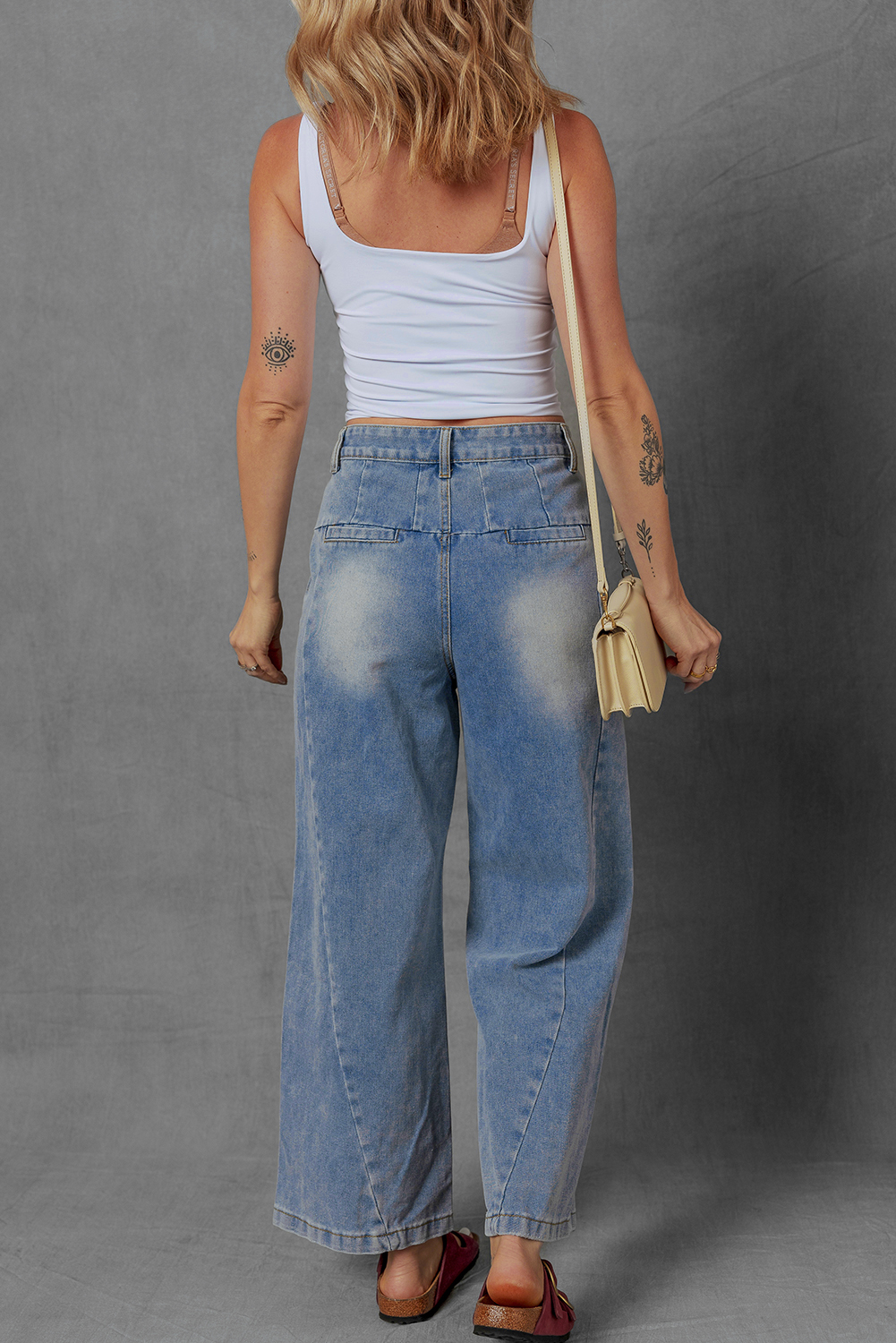 Ashleigh Blue Washed Pleated Detail Wide Leg Jeans - loveforevers