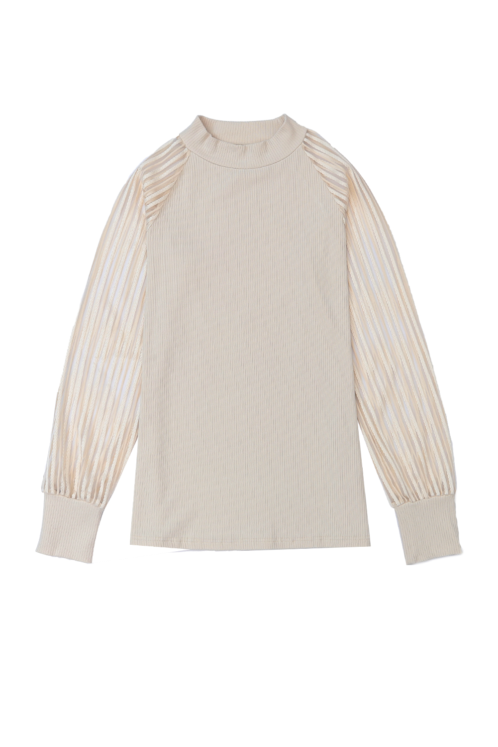 Gray Striped Mesh Long Sleeve Crewneck Ribbed Top - loveforevers