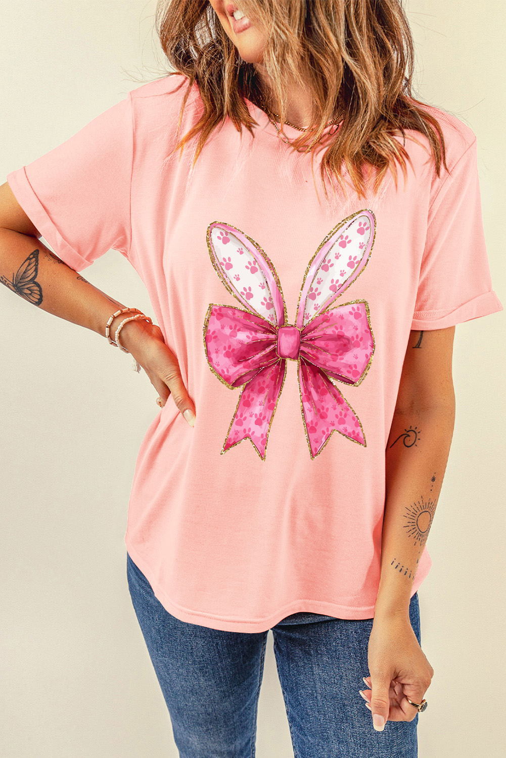 White Easter Egg Bow Bunny Ear Printed T Shirt - loveforevers