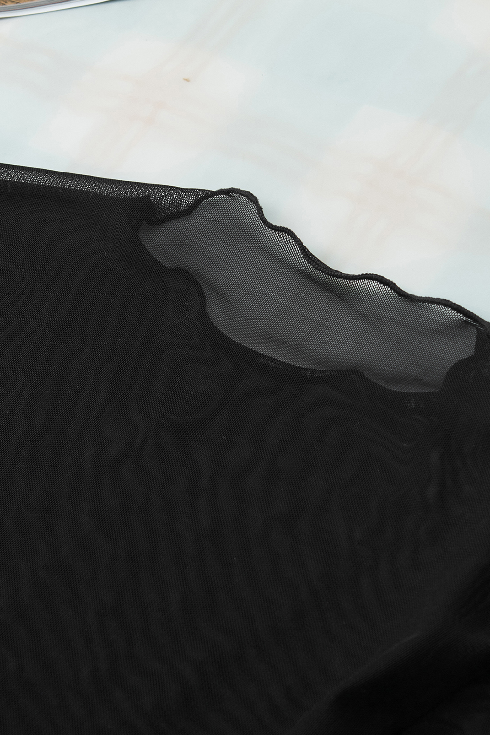 Black Rhinestone Sheer Mesh Slim Fit Long Sleeve Top - loveforevers