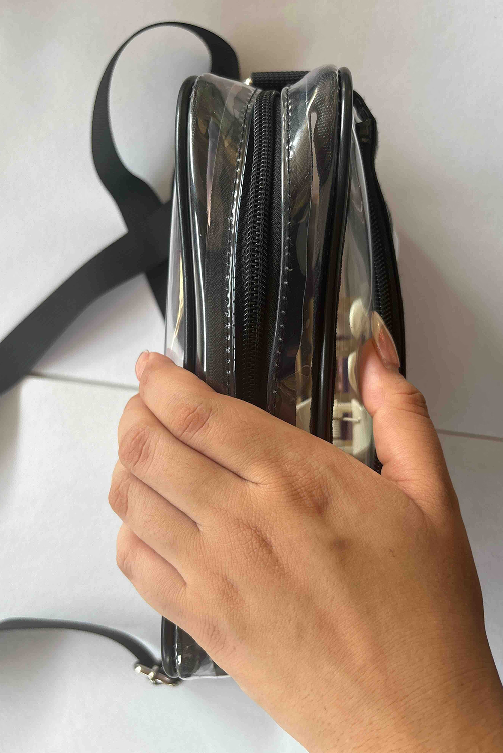 Gray Multi-Pocket Contrast Edge Detachable Strap Clear Shoulder Bag - loveforevers
