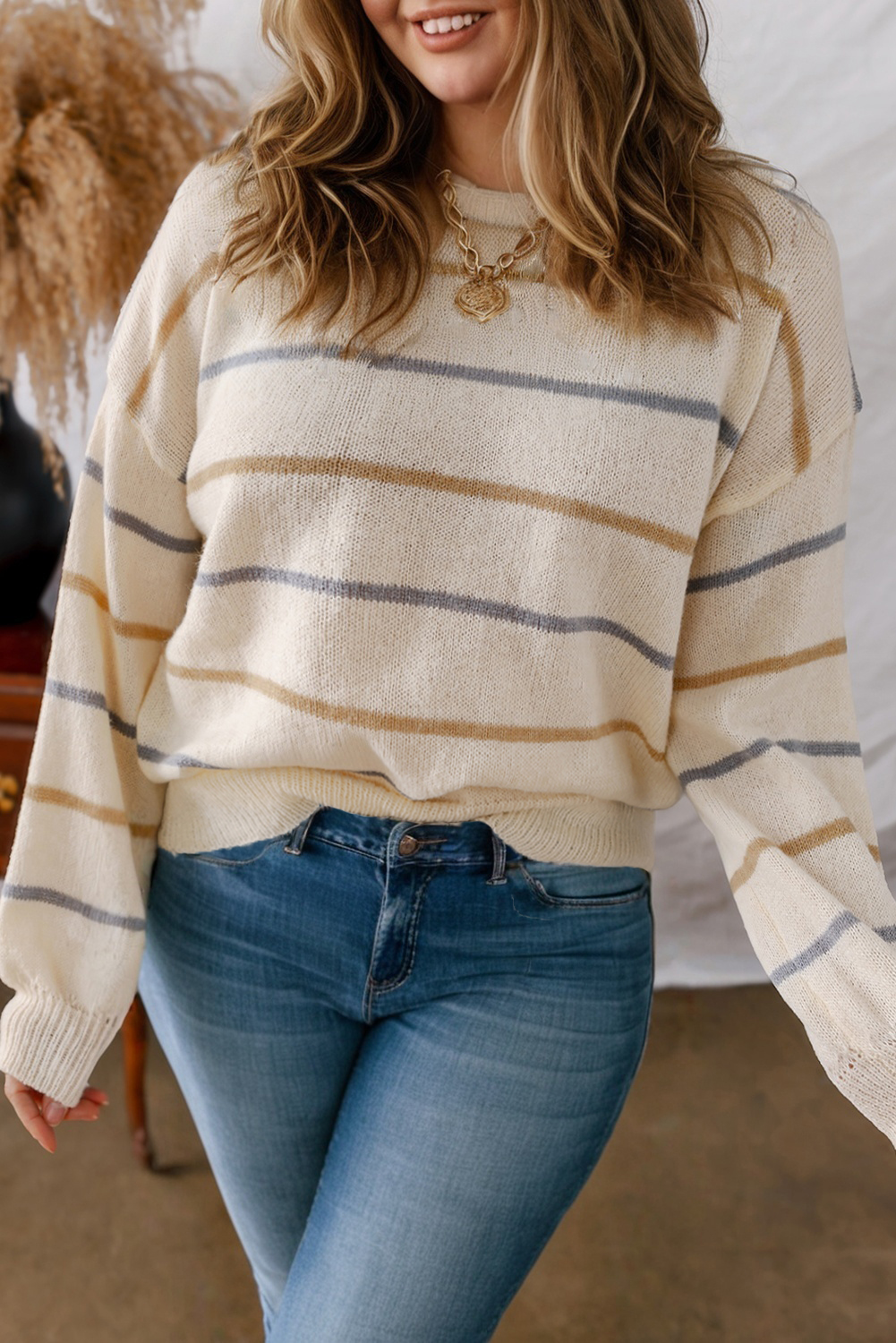 Multicolour Striped Buttoned Front V Neck Drop Shoulder Cardigan Sweater - loveforevers
