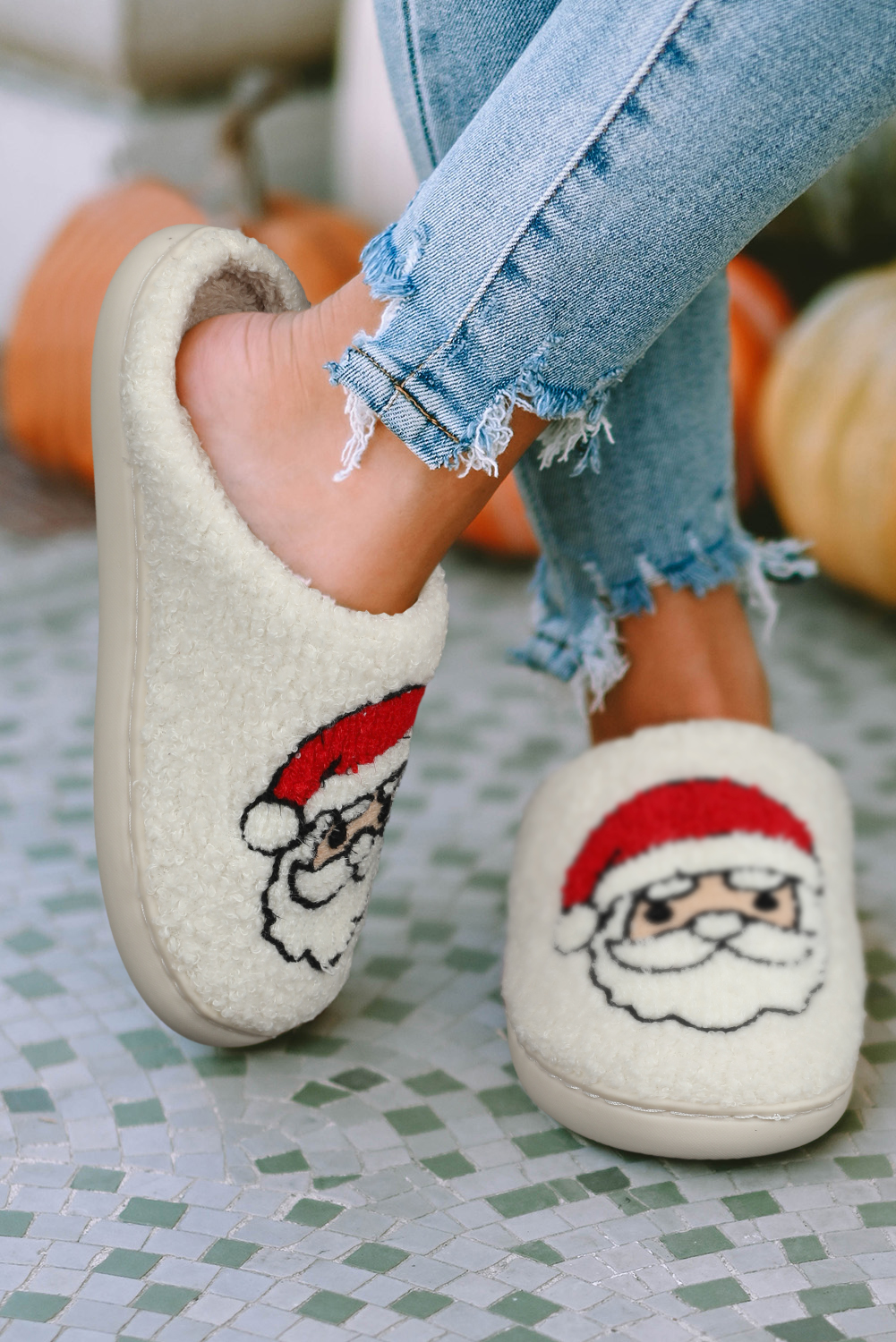 White Christmas Gingerbread Man Plush Home Slippers - loveforevers