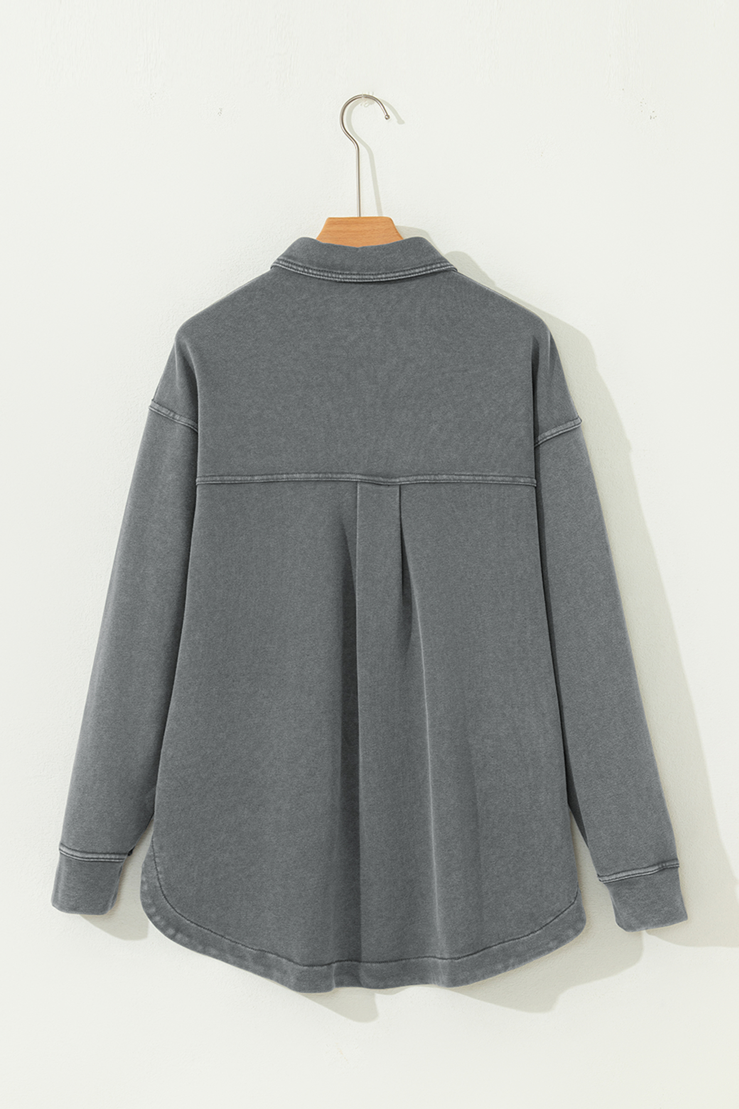 Medium Grey Mineral Wash Chest Pockets Drop Shoulder Shacket with Side Slit - loveforevers