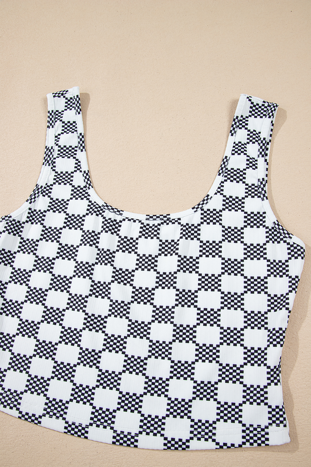Black Checkered Print U Neck Cropped Tank Top - loveforevers