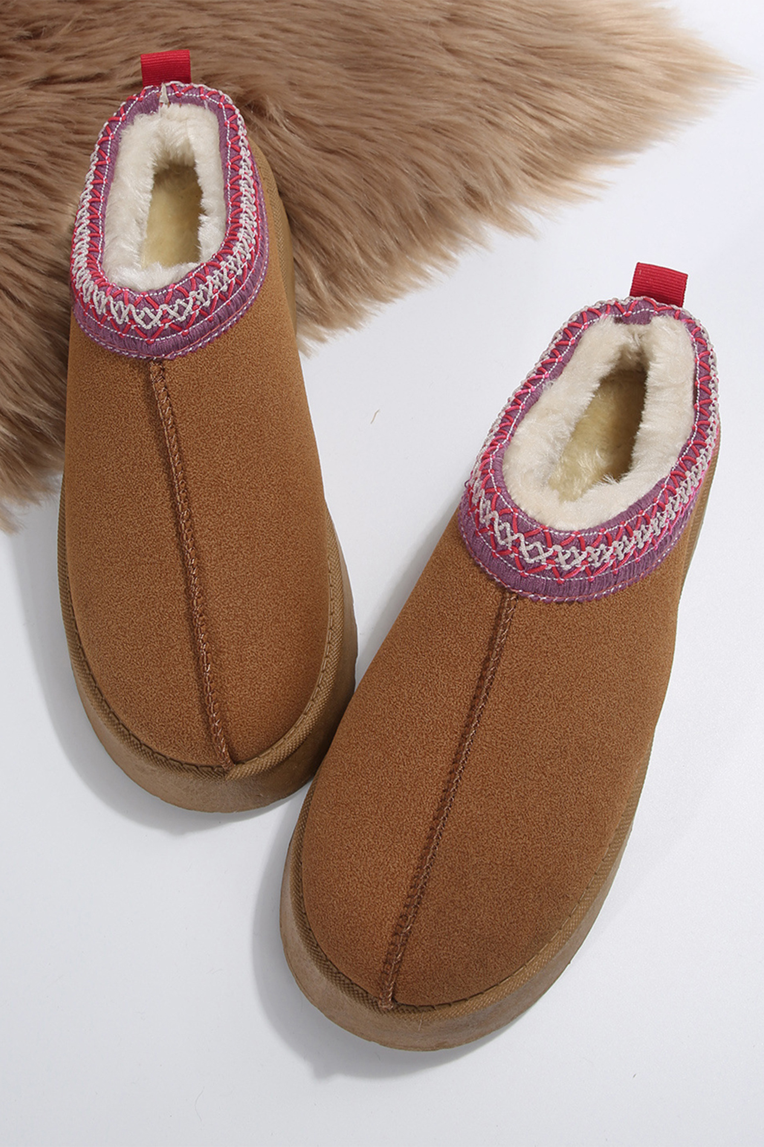 Chestnut Contrast Print Suede Plush Lined Snow Boots - loveforevers