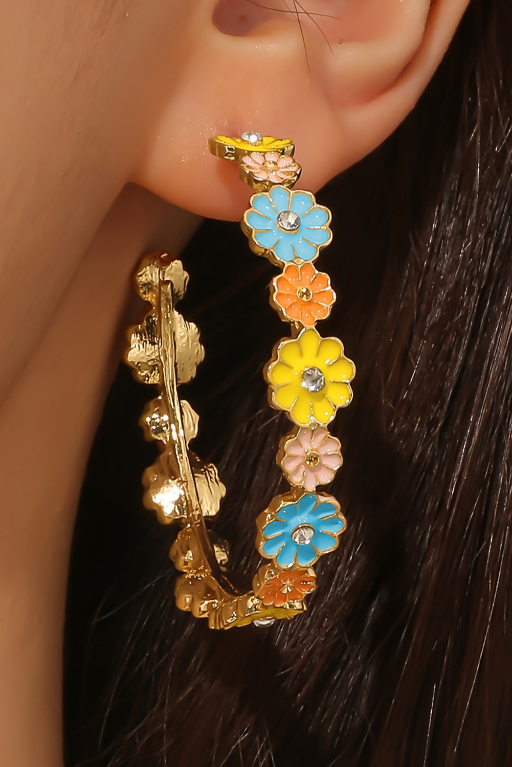 Gold Flower Rhinestone Decor Plated Alloy Hook Earrings - loveforevers