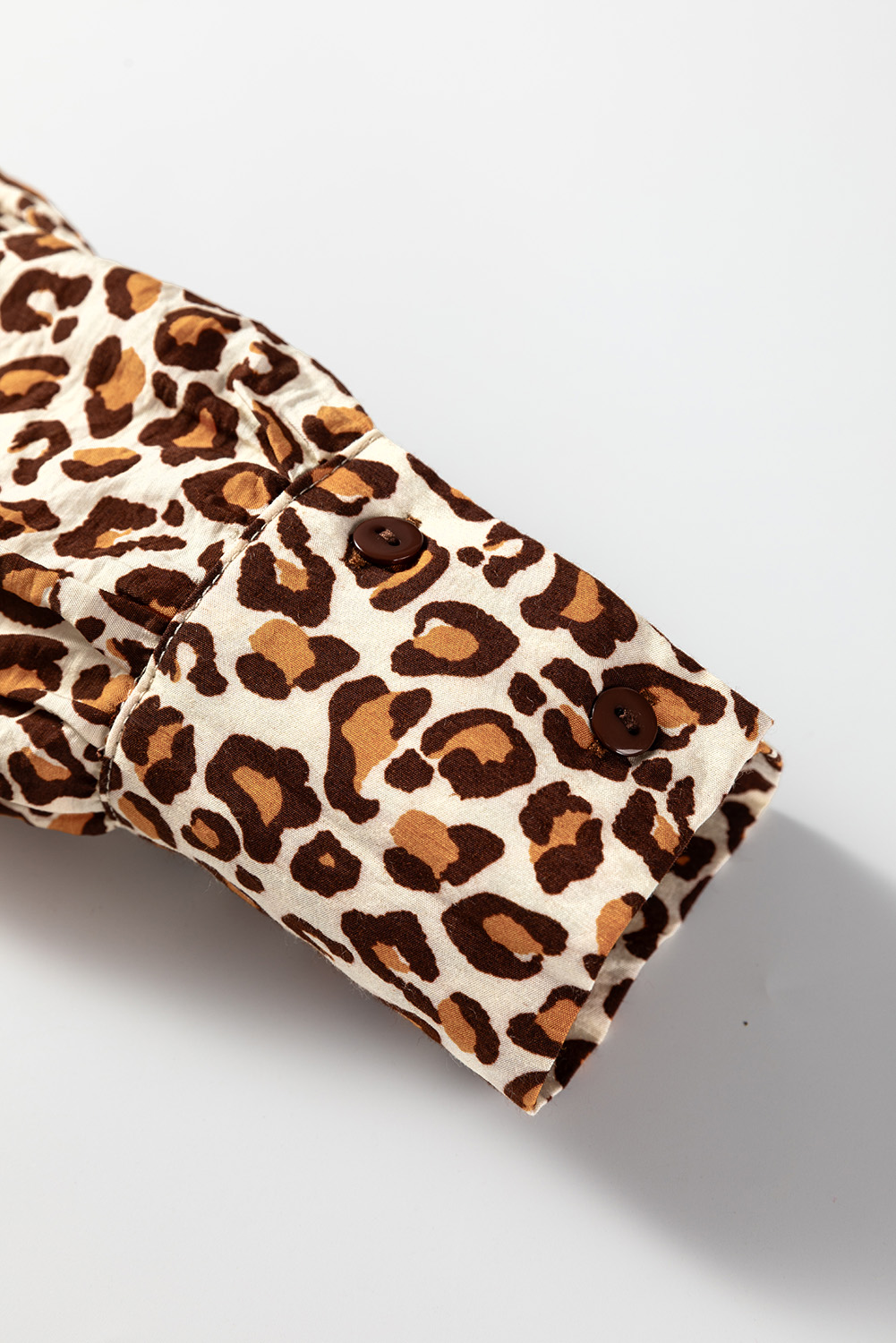 Brown Leopard Print Contrast Frilled Trim Button Down V Neck Shirt - loveforevers