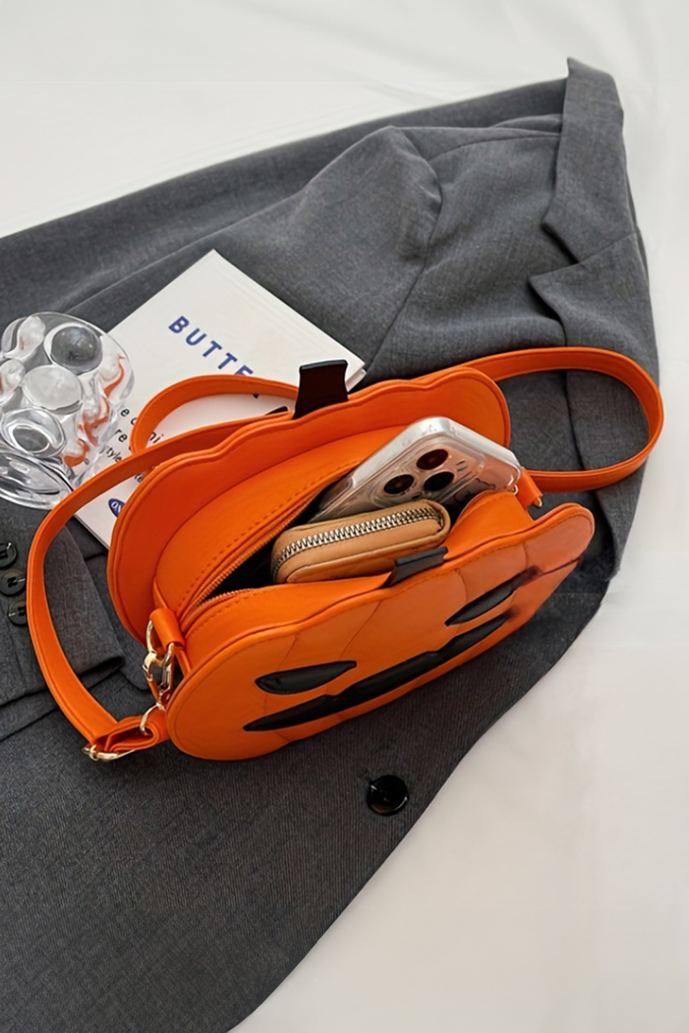 Carrot Devilish Halloween Pumpkin PU Leather Stitched Shoulder Bag - loveforevers