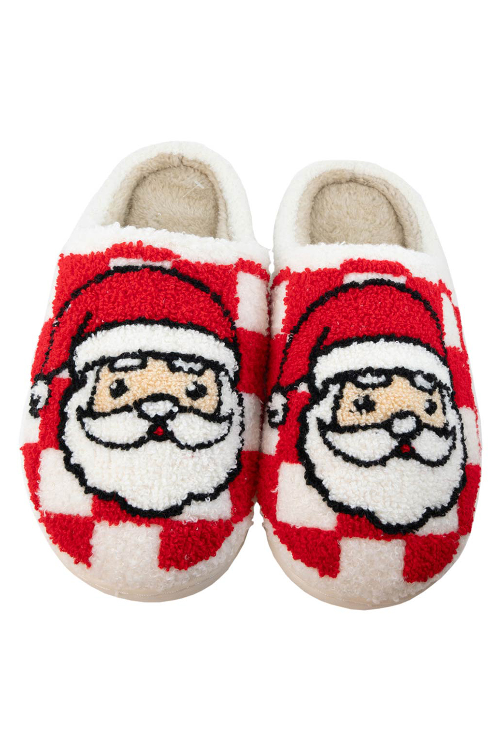 Fiery Red Checkered Santa Claus Graphic Plush Home Slippers - loveforevers