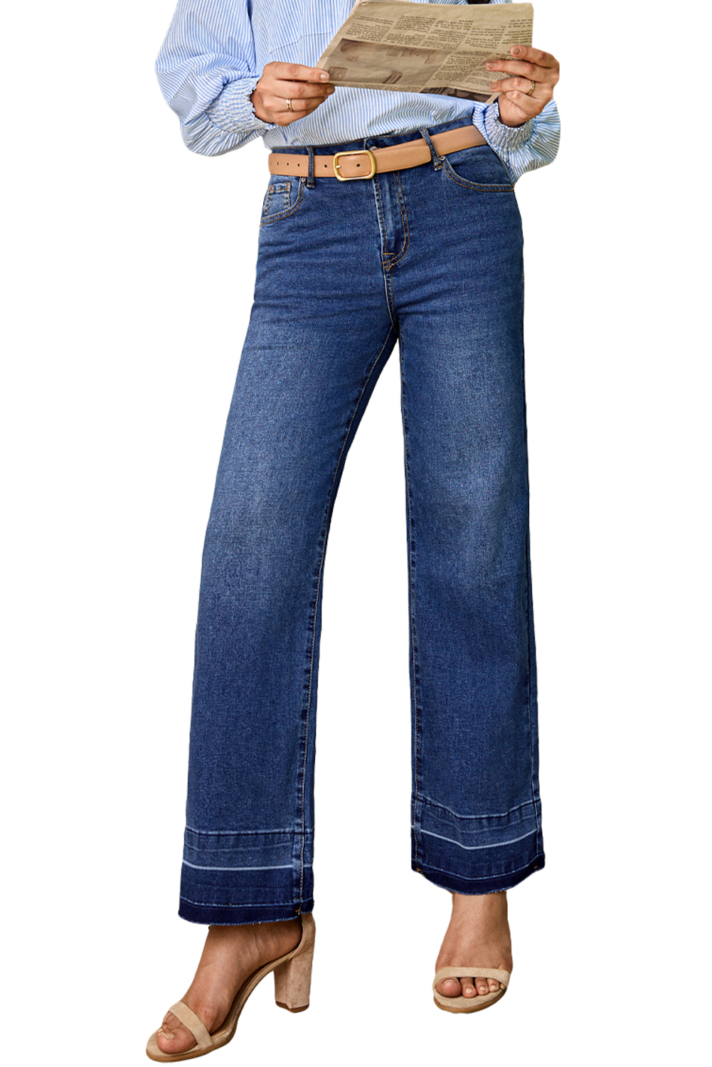 Real Teal Raw Hem Unique Cuffs Straight High Rise Loose Jeans - loveforevers