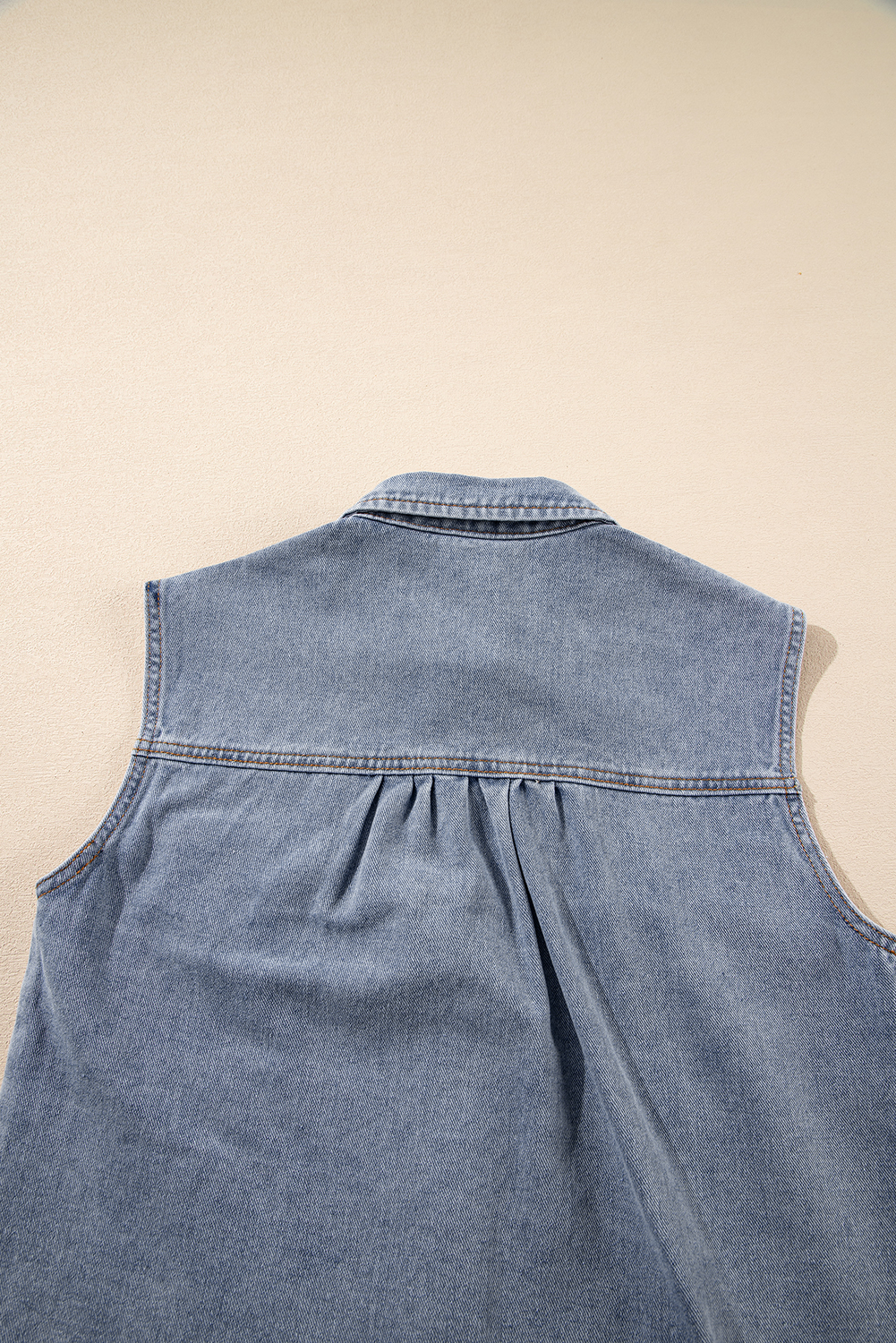Beau Blue Denim Flap Pocket Curved Hem Shirt Vest - loveforevers