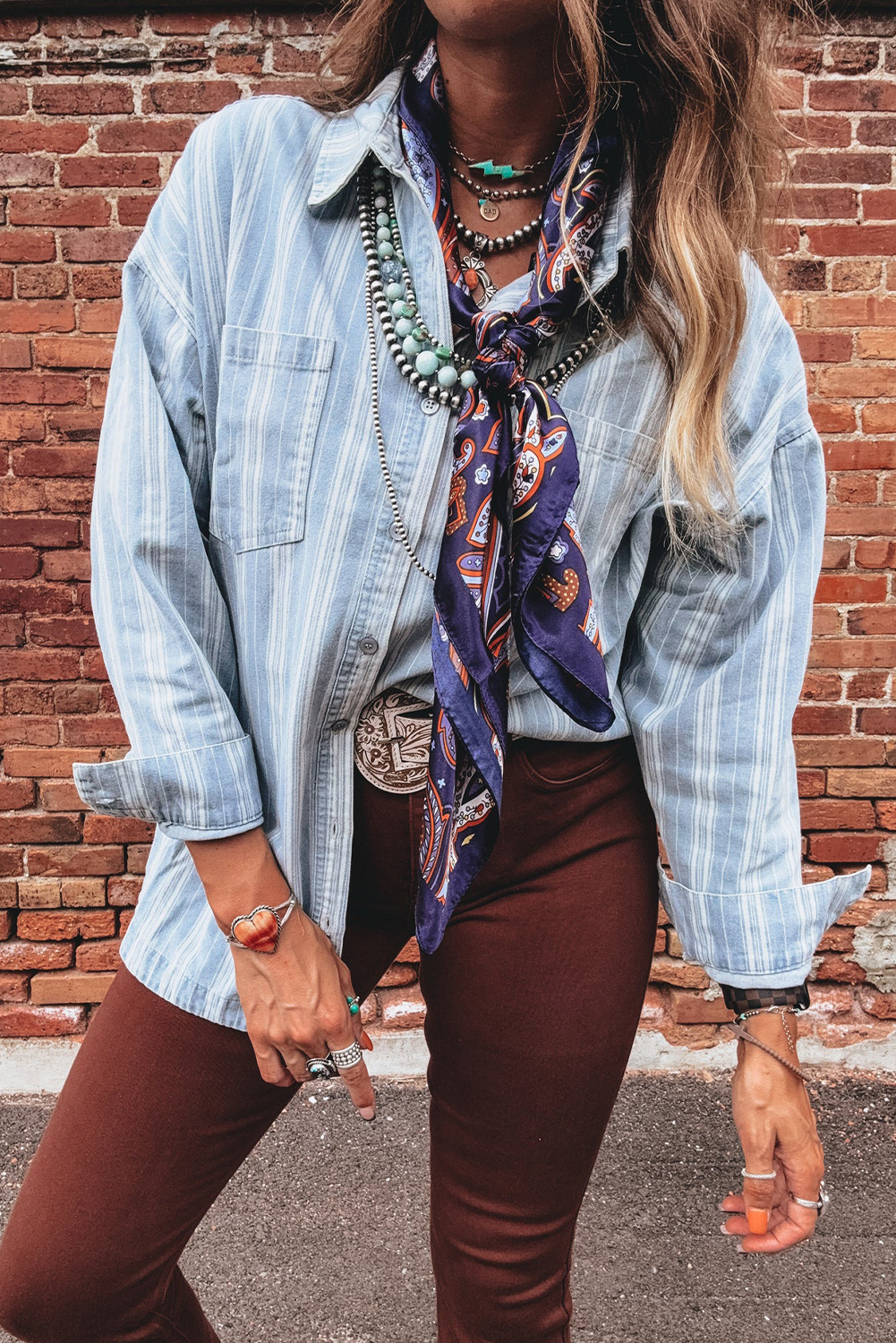 Sky Blue Stripe Boyfriend Chest Pocket Classic Denim Shacket - loveforevers