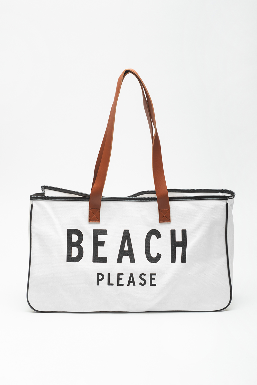 White BEACH PLEASE Print Large Canvas Tote Bag - loveforevers