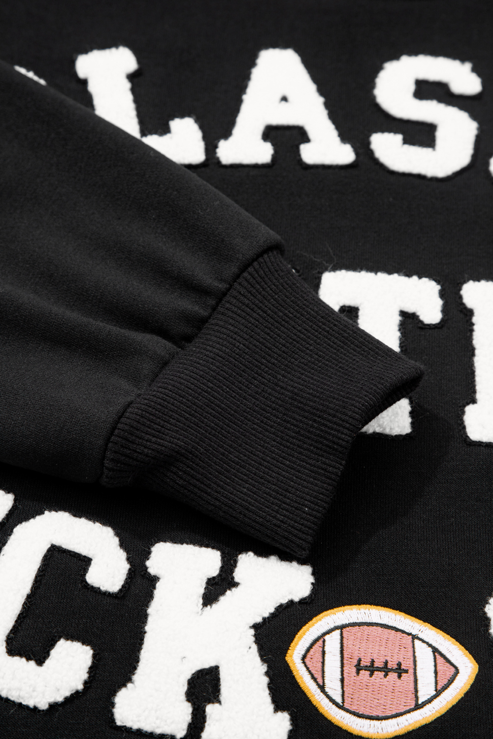 Black CLASSY UNTIL KICKOFF Plush Letter Patched Loose Sweatshirt - loveforevers