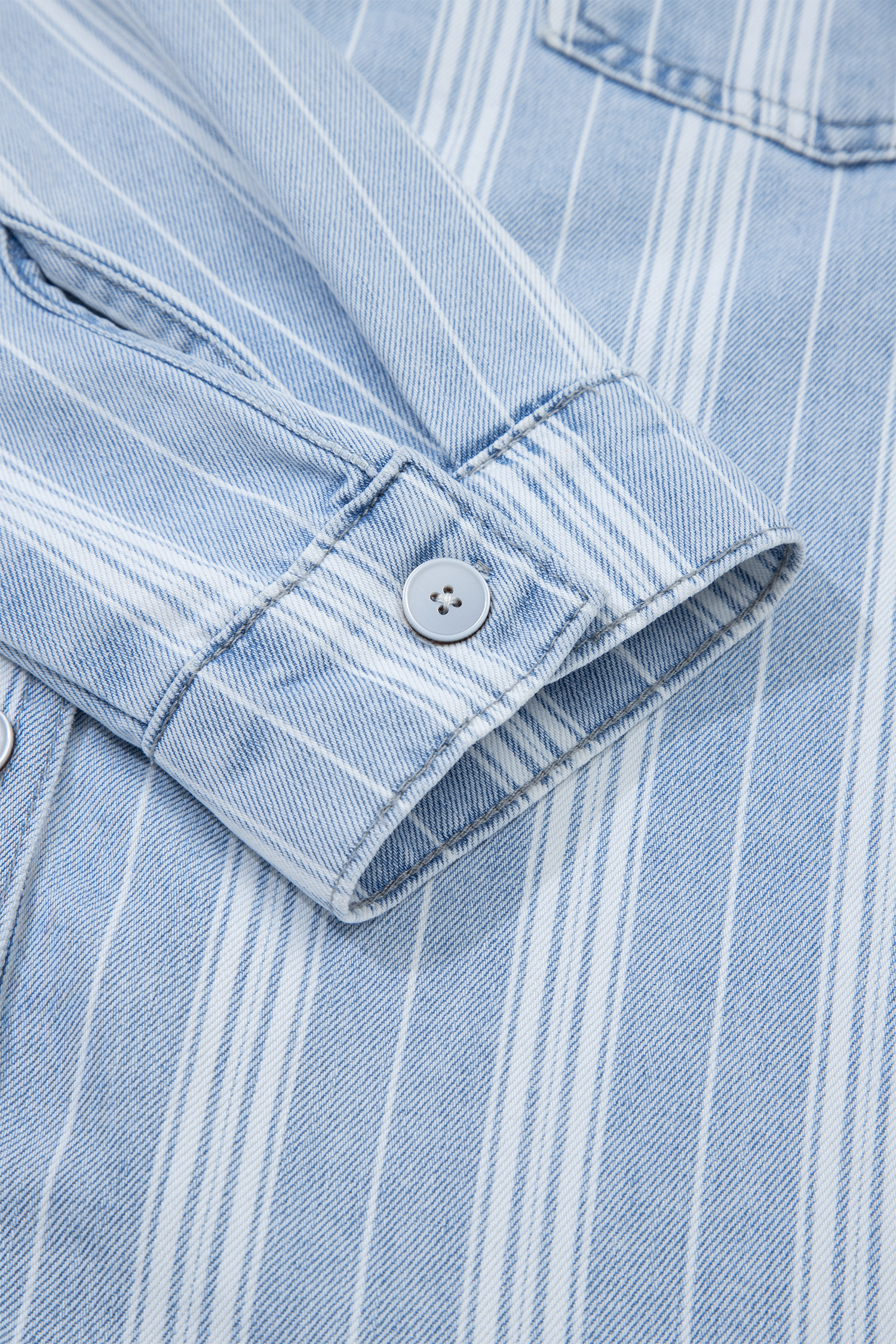Sky Blue Stripe Boyfriend Chest Pocket Classic Denim Shacket - loveforevers
