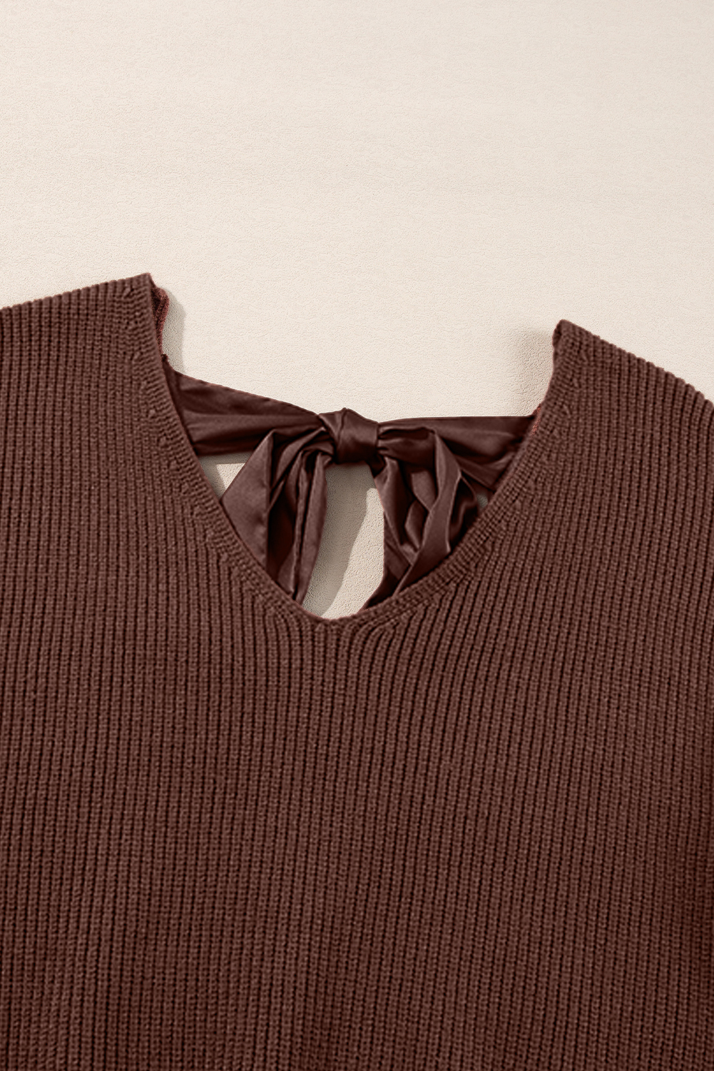 Racing Red Lantern Sleeve V Neck Knot Back Sweater - loveforevers