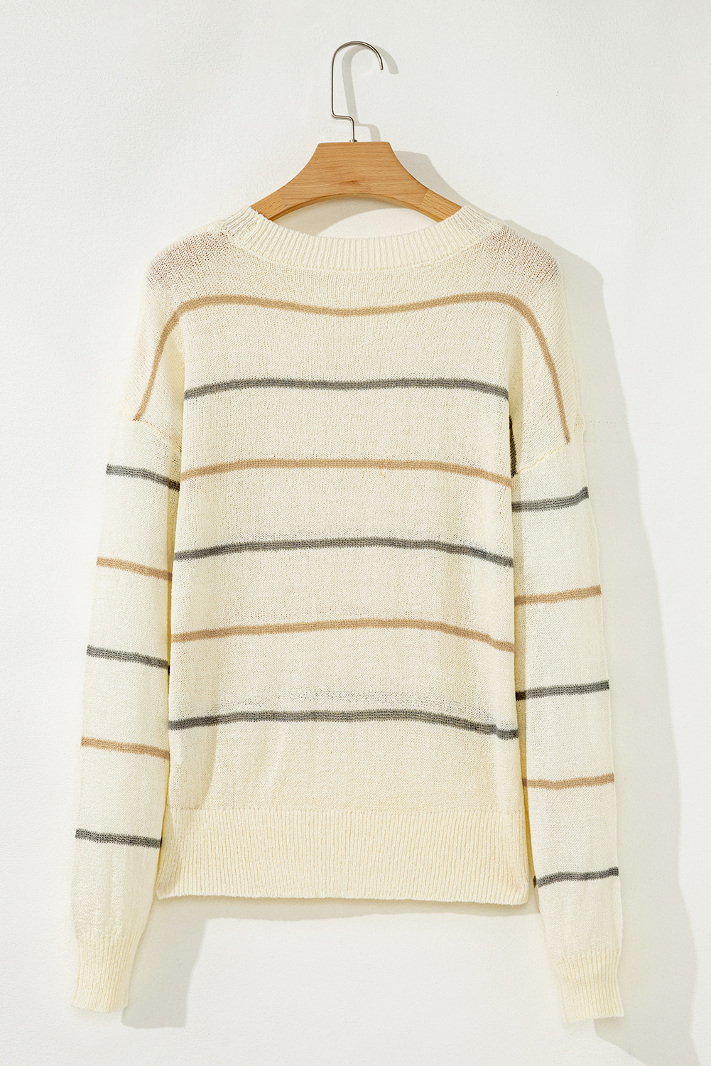 Multicolour Striped Buttoned Front V Neck Drop Shoulder Cardigan Sweater - loveforevers