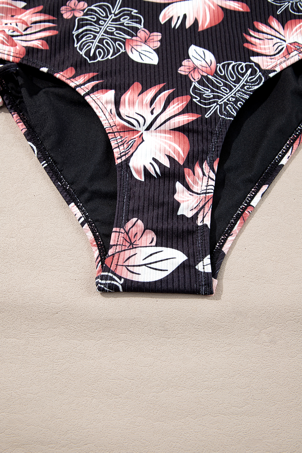 Black Ribbed Knit High Waist 2pcs Bikini Swimsuit - loveforevers