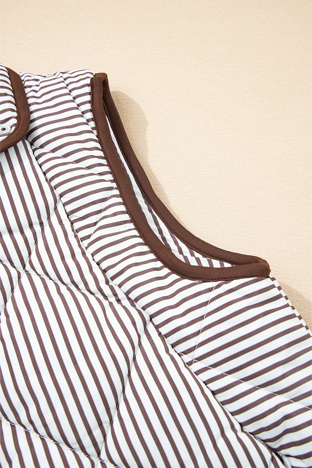 Black Stripe Contrast Trim Snap Button Collared Winter Vest - loveforevers