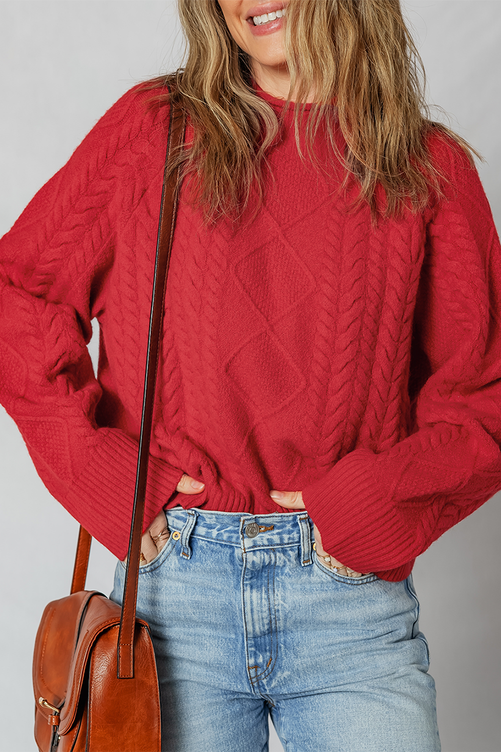 Fiery Red Cable Knit Baggy Sweater - loveforevers