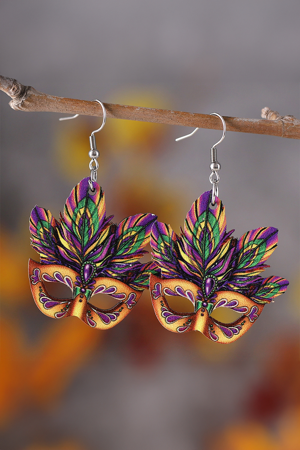 Meadow Mauve Mardi Gras Mask Dangle Hook Earrings - loveforevers