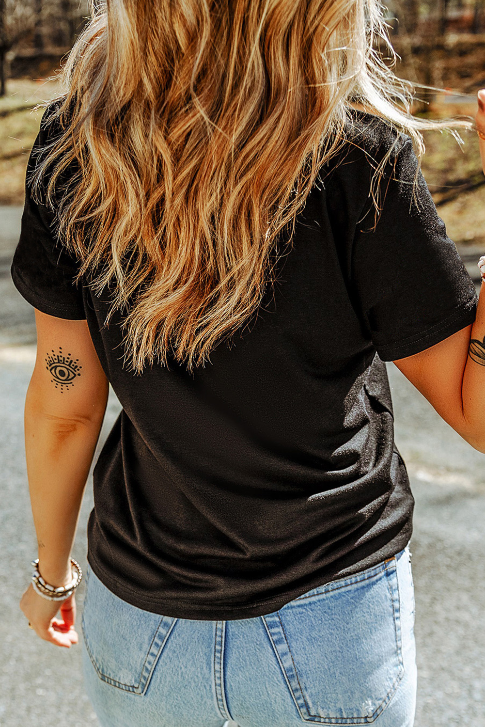 Black Sequin Heart Patched Pattern Crewneck Valentines Tee - loveforevers