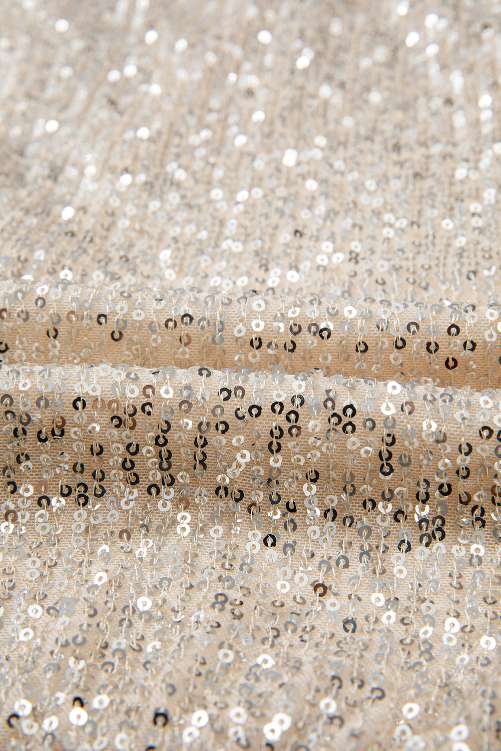 Beige Sequin Long Sleeve Wrap V Neck Bodysuit - loveforevers