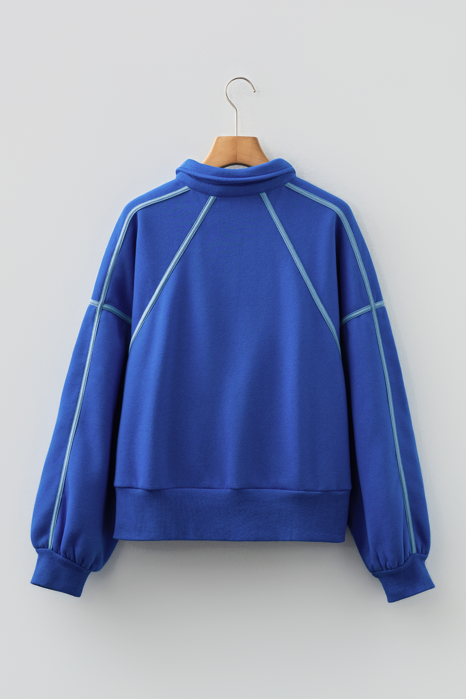 Sky Blue Button up Collared Exposed Seam Chic Sweatshirt - loveforevers
