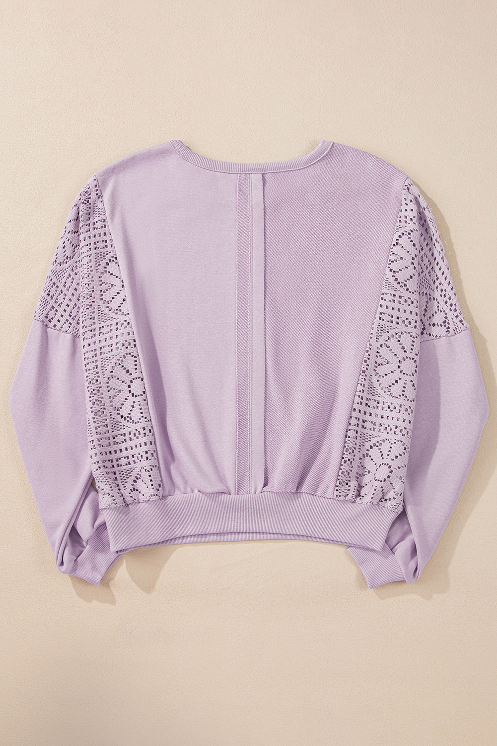 Parchment Knit Crochet Exposed Seam Ribbed Trim Sweatshirt - loveforevers